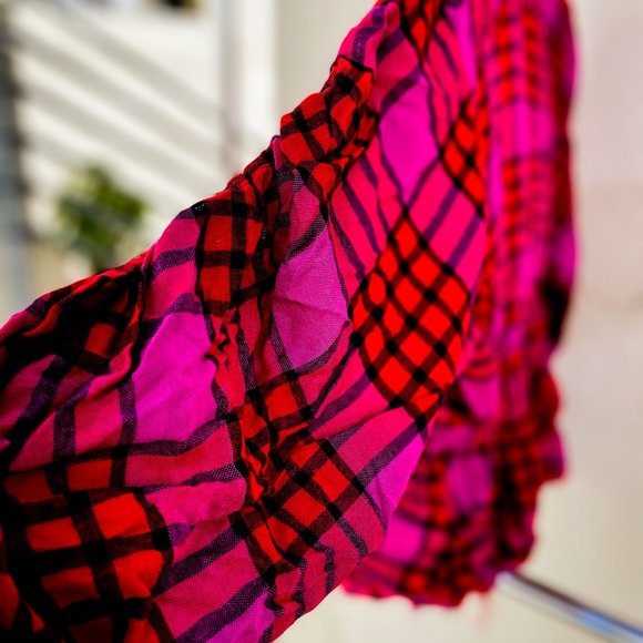 New Free People "Pacific Dawn" Medium Red Plaid Button up Top - Picture 6 of 12